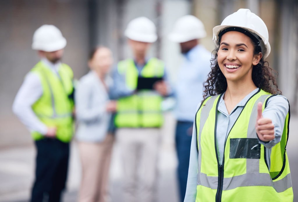 Happy Dock Construction Working Women Thumbs Up - Charleston Dock Doctors LLC